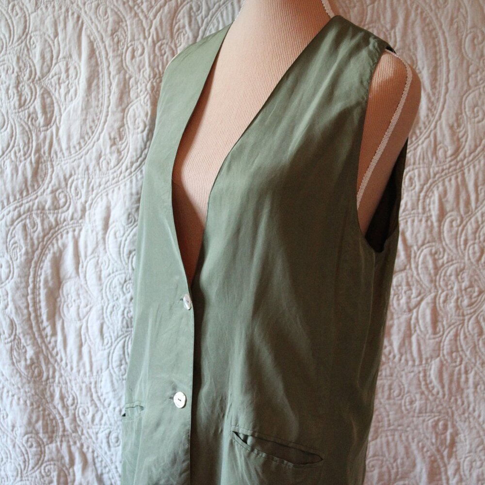 Rafaela Vintage 100% Silk Vest Olive Green Sz Small